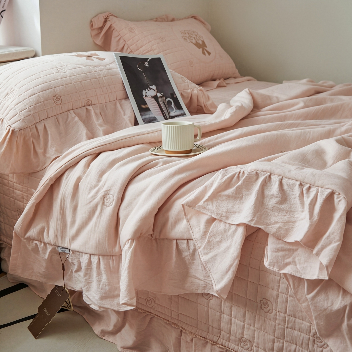 91家纺网 家纺一手货源 找家纺 上喜 2026新款全棉泡芙棉夏被夏凉被空调被四件套-玫瑰故事 玫瑰故事-粉色