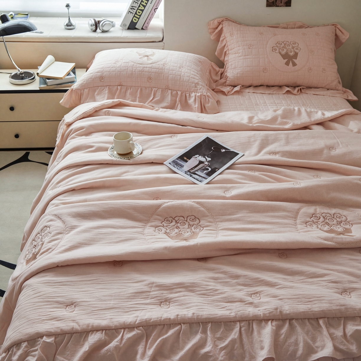 91家纺网 家纺一手货源 找家纺 上喜 2026新款全棉泡芙棉夏被夏凉被空调被四件套-玫瑰故事 玫瑰故事-粉色