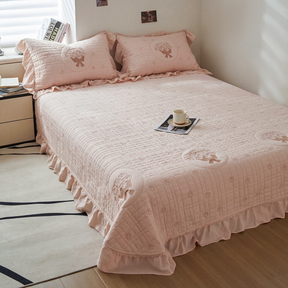 91家纺网 家纺一手货源 找家纺 上喜 2026新款全棉泡芙棉夏被夏凉被空调被四件套-玫瑰故事 玫瑰故事-粉色