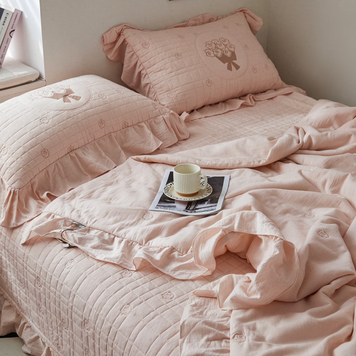 91家纺网 家纺一手货源 找家纺 上喜 2026新款全棉泡芙棉夏被夏凉被空调被四件套-玫瑰故事 玫瑰故事-粉色