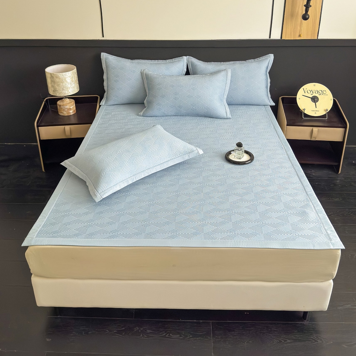 91家纺网 家纺一手货源 找家纺 席匠 2026新款冰豆豆冰感席面凉席席子大菱形直角 大菱形直角-蓝