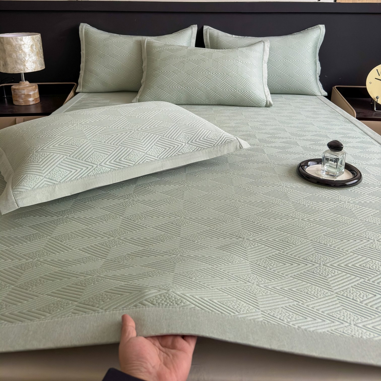 91家纺网 家纺一手货源 找家纺 席匠 2026新款冰豆豆冰感席面凉席席子大菱形直角 大菱形直角-绿