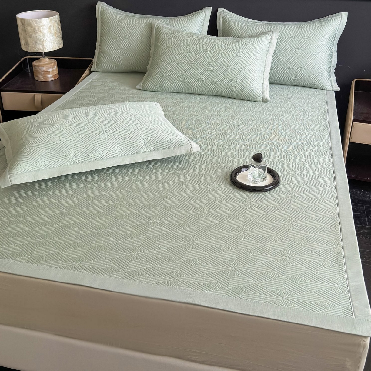 91家纺网 家纺一手货源 找家纺 席匠 2026新款冰豆豆冰感席面凉席席子大菱形直角 大菱形直角-绿