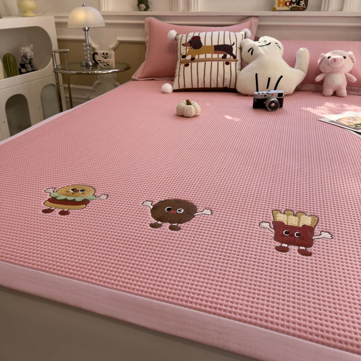 91家纺网 家纺一手货源 找家纺 （总）耀悦家纺 2026新款毛巾绣乙纶冰豆豆凉席冰丝席华夫格卡通绣花博主ins风学生床