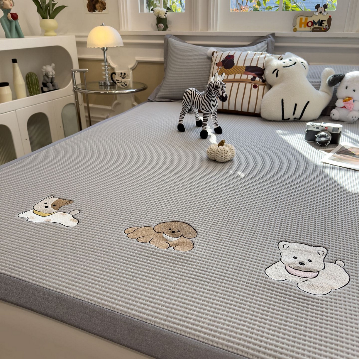 91家纺网 家纺一手货源 找家纺 （总）耀悦家纺 2026新款毛巾绣乙纶冰豆豆凉席冰丝席华夫格卡通绣花博主ins风学生床