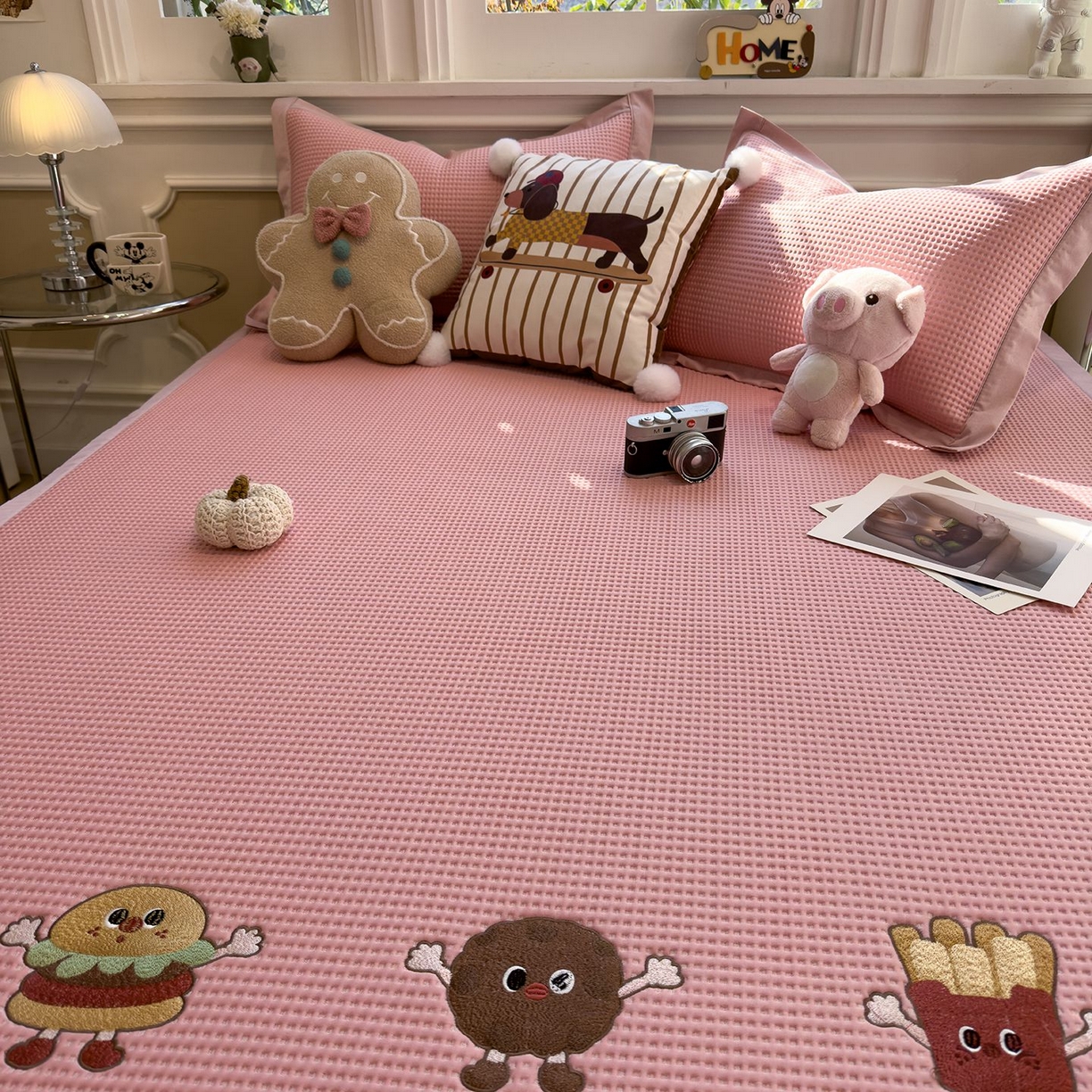 91家纺网 家纺一手货源 找家纺 耀悦家纺 2026新款毛巾绣乙纶冰豆豆凉席冰丝席华夫格卡通绣花博主ins风学生床 可可喵派床席款