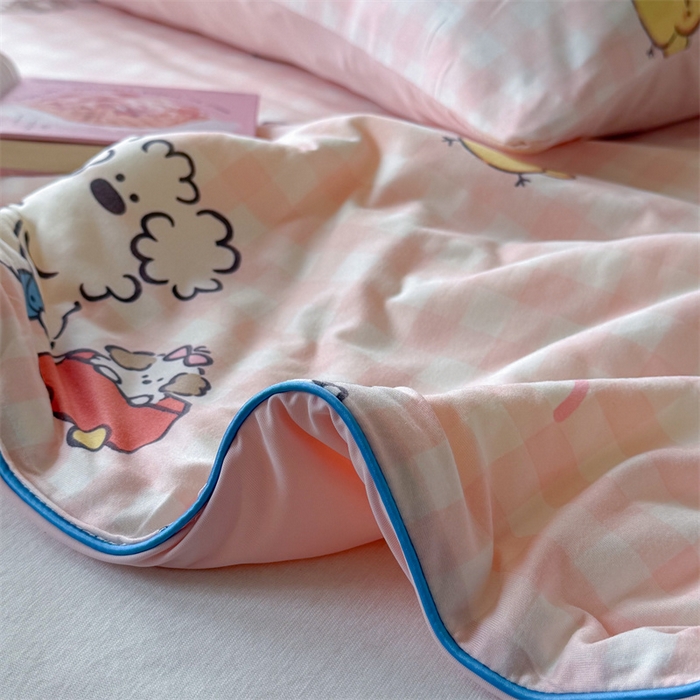 91家纺网 家纺一手货源 找家纺 暖生活 2026春夏新款A类针织锦氨绵绵冰双感夏被夏凉被空调被 粉格奶狗