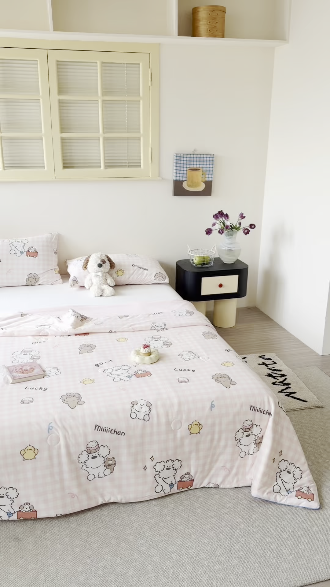 91家纺网 家纺一手货源 找家纺 暖生活 2026春夏新款A类针织锦氨绵绵冰双感夏被夏凉被空调被 粉格奶狗