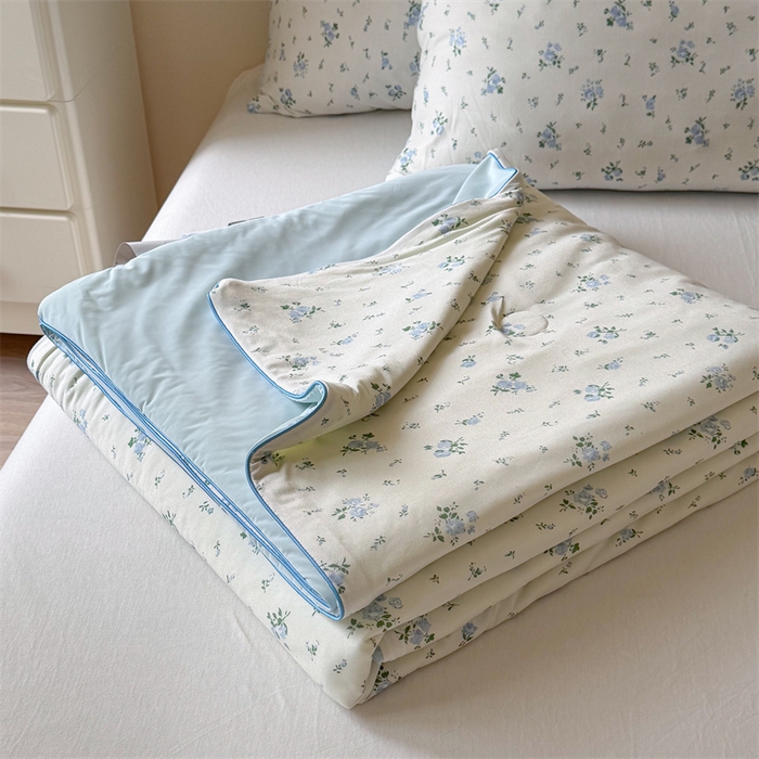 91家纺网 家纺一手货源 找家纺 暖生活 2026春夏新款A类针织锦氨绵绵冰双感夏被夏凉被空调被 蓝雾花舍