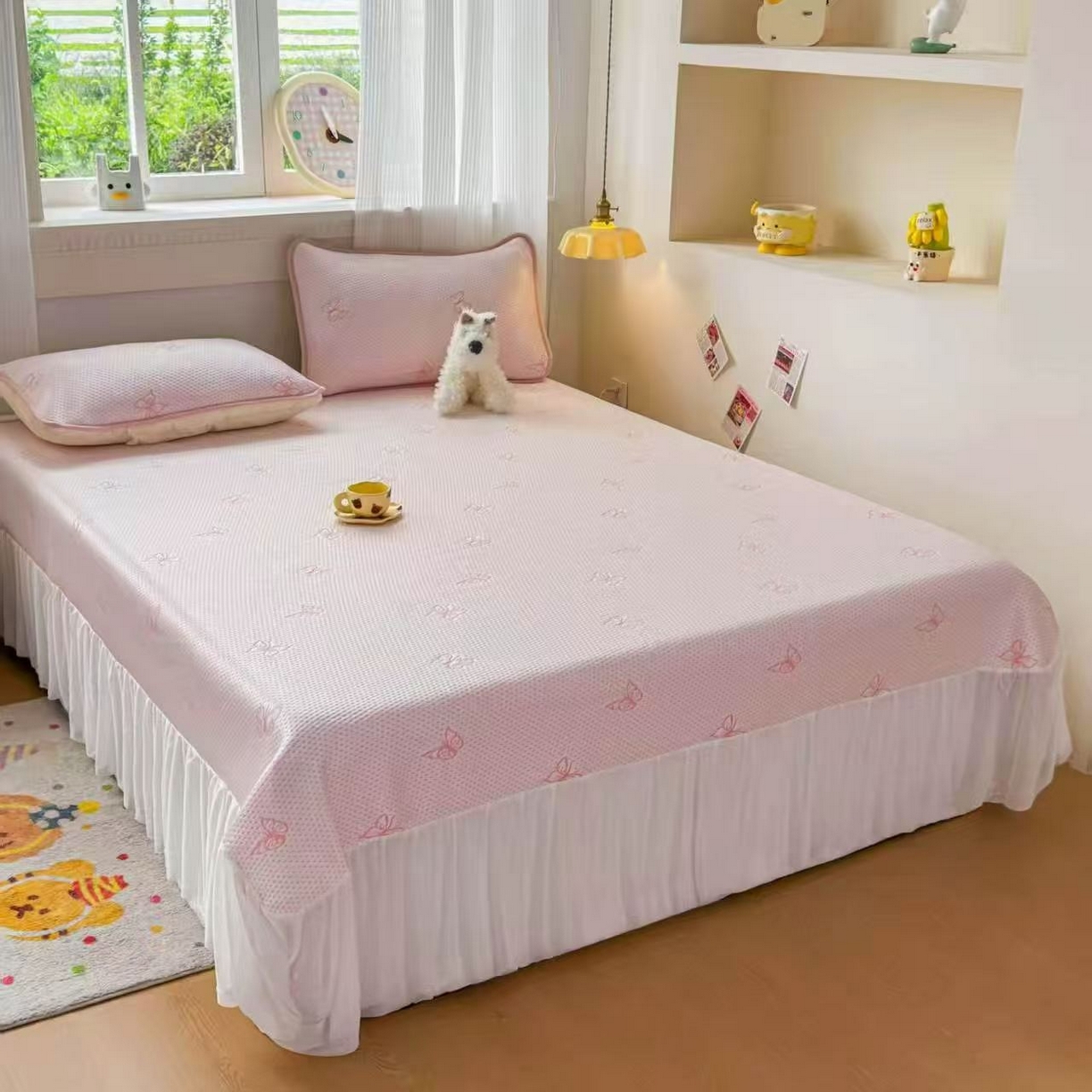 席匠 2026新款蝴蝶结床裙凉席席子三件套 蝴蝶结-粉