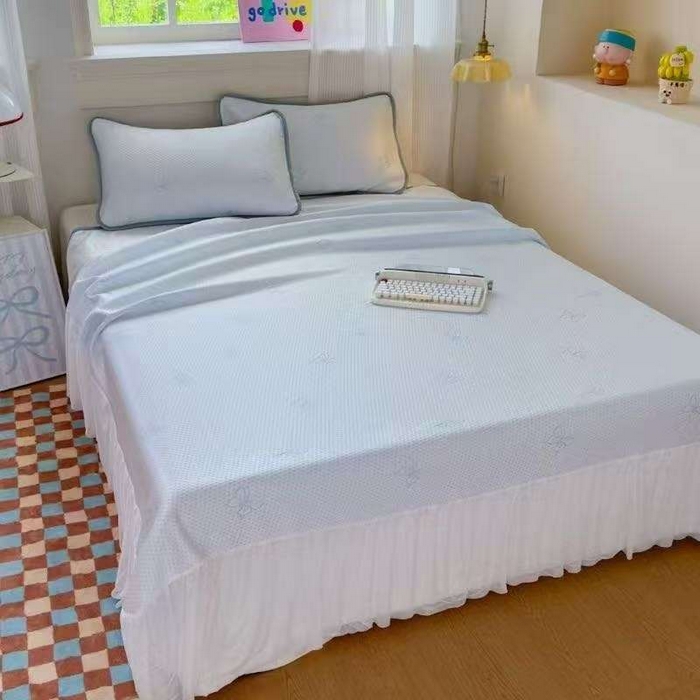 席匠 2026新款蝴蝶结床裙凉席席子三件套 蝴蝶结-蓝