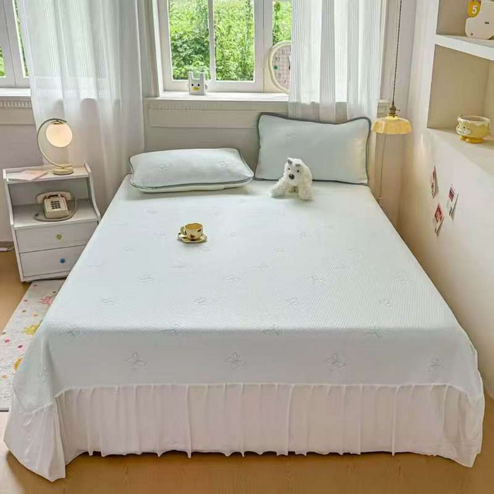 91家纺网 家纺一手货源 找家纺 席匠 2026新款蝴蝶结床裙凉席席子三件套 蝴蝶结-绿