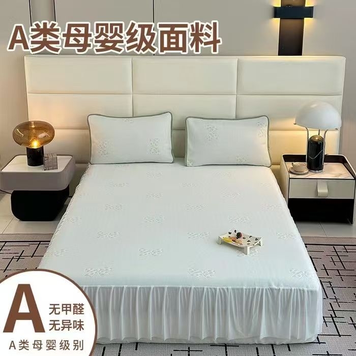 91家纺网 家纺一手货源 找家纺 席匠 2026新款蝴蝶结床裙凉席席子三件套 蝴蝶结-绿