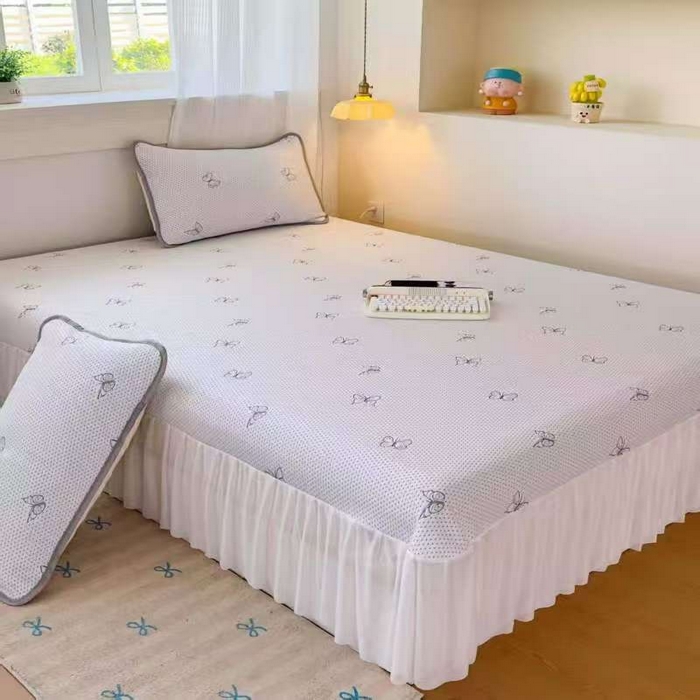 席匠 2026新款蝴蝶结床裙凉席席子三件套 蝴蝶结-紫