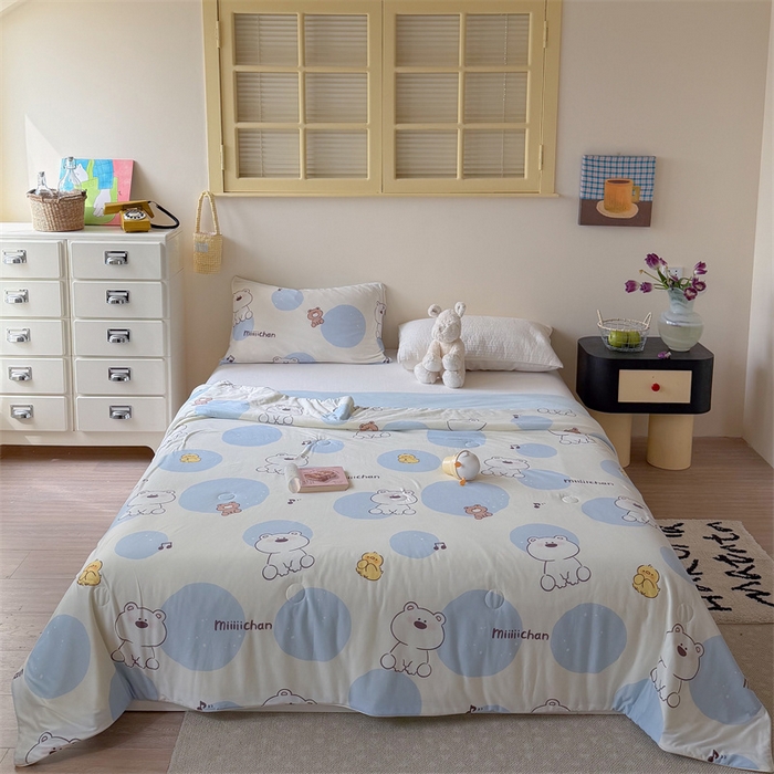 91家纺网 家纺一手货源 找家纺 暖生活 2026春夏新款A类针织锦氨绵绵冰双感夏被夏凉被空调被 泡泡熊