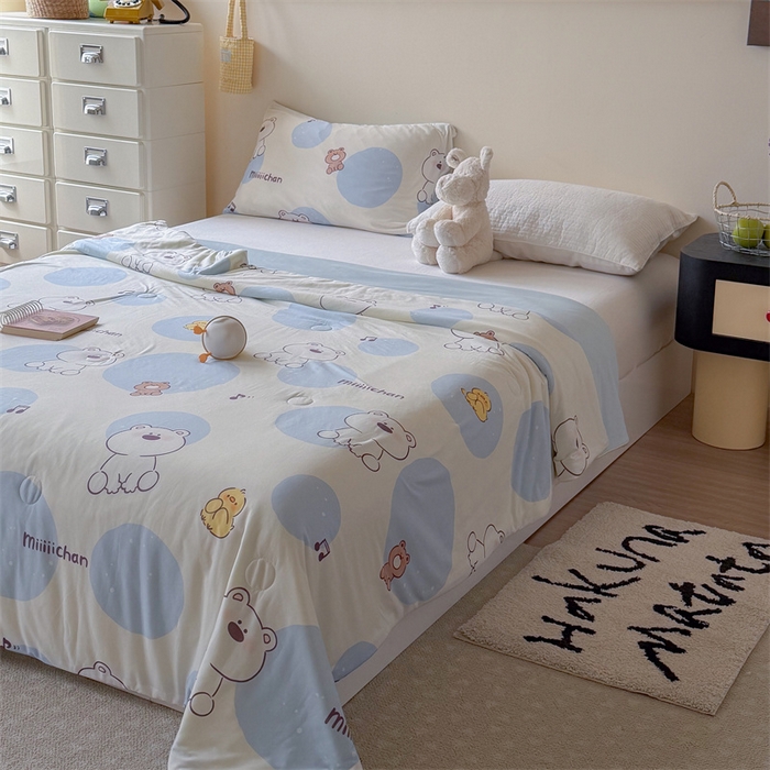 91家纺网 家纺一手货源 找家纺 暖生活 2026春夏新款A类针织锦氨绵绵冰双感夏被夏凉被空调被 泡泡熊