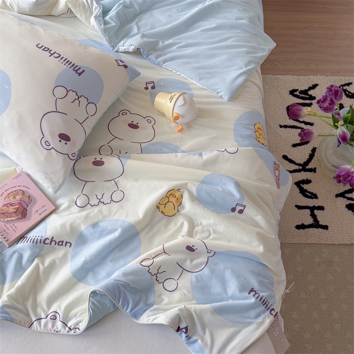 91家纺网 家纺一手货源 找家纺 暖生活 2026春夏新款A类针织锦氨绵绵冰双感夏被夏凉被空调被 泡泡熊