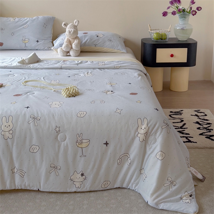 91家纺网 家纺一手货源 找家纺 暖生活 2026春夏新款A类针织锦氨绵绵冰双感夏被夏凉被空调被 浅蓝星语