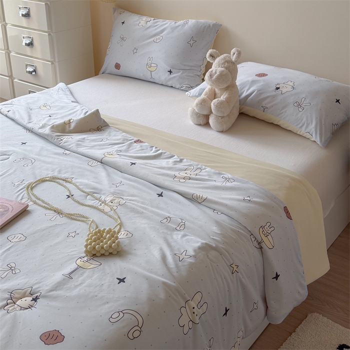 91家纺网 家纺一手货源 找家纺 暖生活 2026春夏新款A类针织锦氨绵绵冰双感夏被夏凉被空调被 浅蓝星语