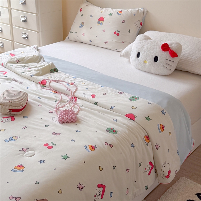 91家纺网 家纺一手货源 找家纺 暖生活 2026春夏新款A类针织锦氨绵绵冰双感夏被夏凉被空调被 甜猫小屋