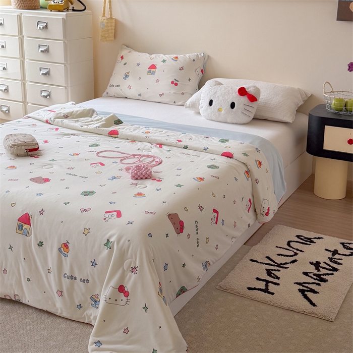 91家纺网 家纺一手货源 找家纺 暖生活 2026春夏新款A类针织锦氨绵绵冰双感夏被夏凉被空调被 甜猫小屋