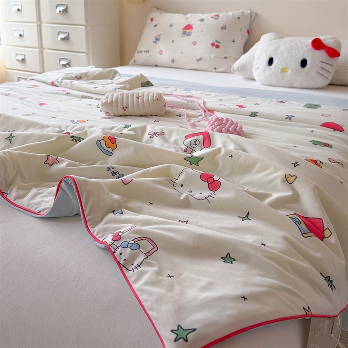 91家纺网 家纺一手货源 找家纺 暖生活 2026春夏新款A类针织锦氨绵绵冰双感夏被夏凉被空调被 甜猫小屋