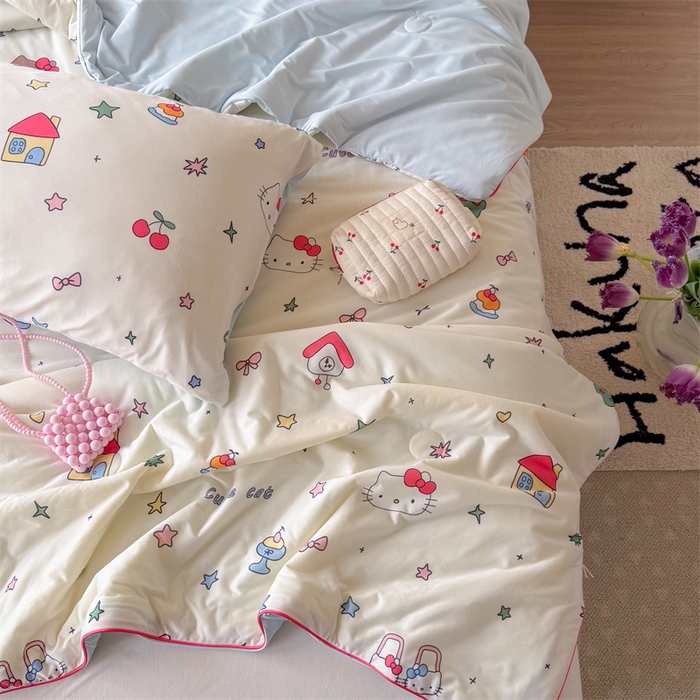 91家纺网 家纺一手货源 找家纺 暖生活 2026春夏新款A类针织锦氨绵绵冰双感夏被夏凉被空调被 甜猫小屋