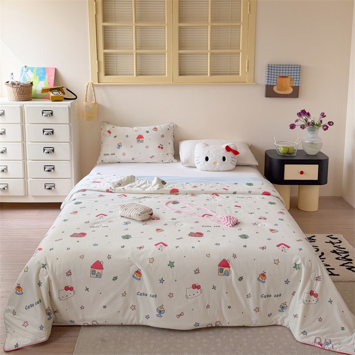 91家纺网 家纺一手货源 找家纺 暖生活 2026春夏新款A类针织锦氨绵绵冰双感夏被夏凉被空调被 甜猫小屋