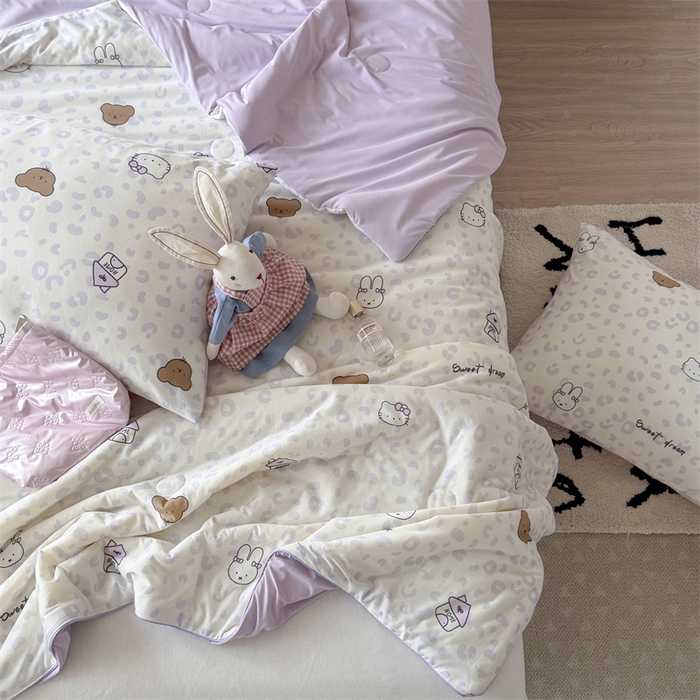 91家纺网 家纺一手货源 找家纺 暖生活 2026春夏新款A类针织锦氨绵绵冰双感夏被夏凉被空调被 紫豹纹