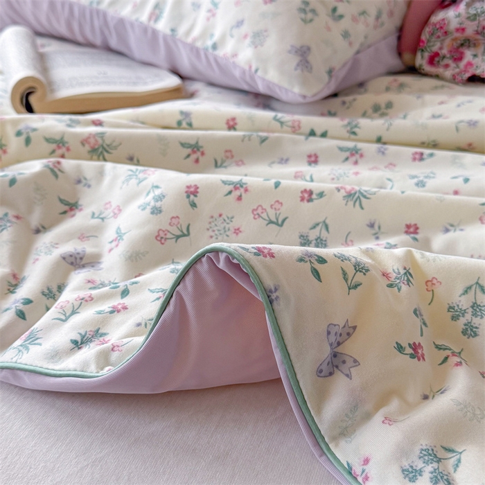 91家纺网 家纺一手货源 找家纺 暖生活 2026春夏新款A类针织锦氨绵绵冰双感夏被夏凉被空调被 紫雾樱野