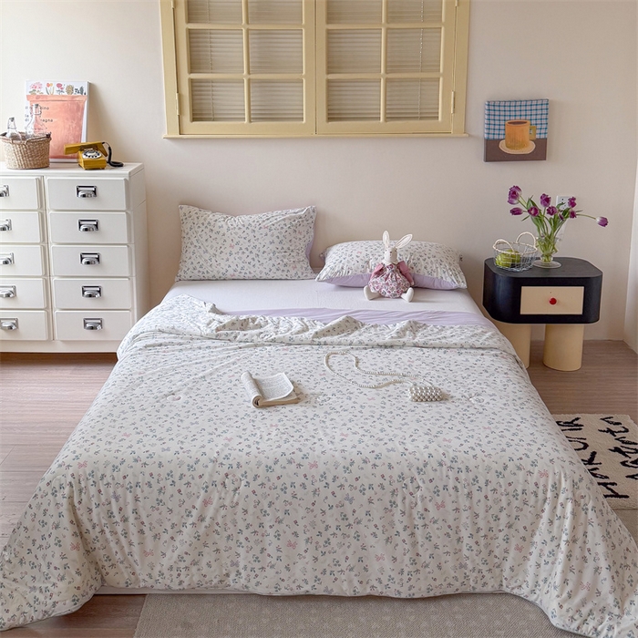 91家纺网 家纺一手货源 找家纺 暖生活 2026春夏新款A类针织锦氨绵绵冰双感夏被夏凉被空调被 紫雾樱野