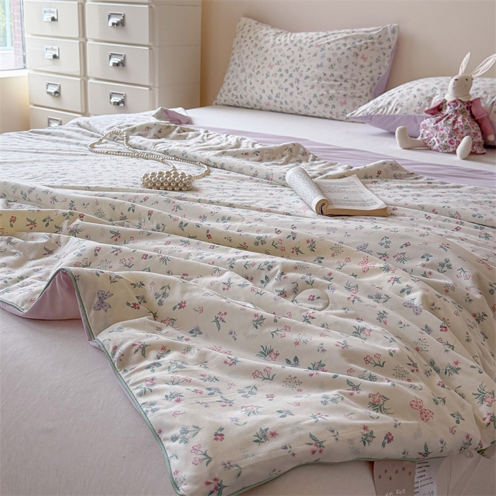 91家纺网 家纺一手货源 找家纺 暖生活 2026春夏新款A类针织锦氨绵绵冰双感夏被夏凉被空调被 紫雾樱野