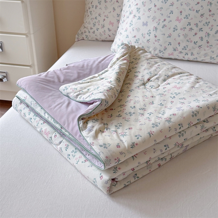 91家纺网 家纺一手货源 找家纺 暖生活 2026春夏新款A类针织锦氨绵绵冰双感夏被夏凉被空调被 紫雾樱野