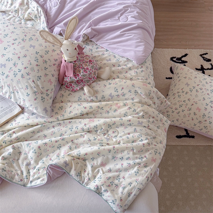 91家纺网 家纺一手货源 找家纺 暖生活 2026春夏新款A类针织锦氨绵绵冰双感夏被夏凉被空调被 紫雾樱野