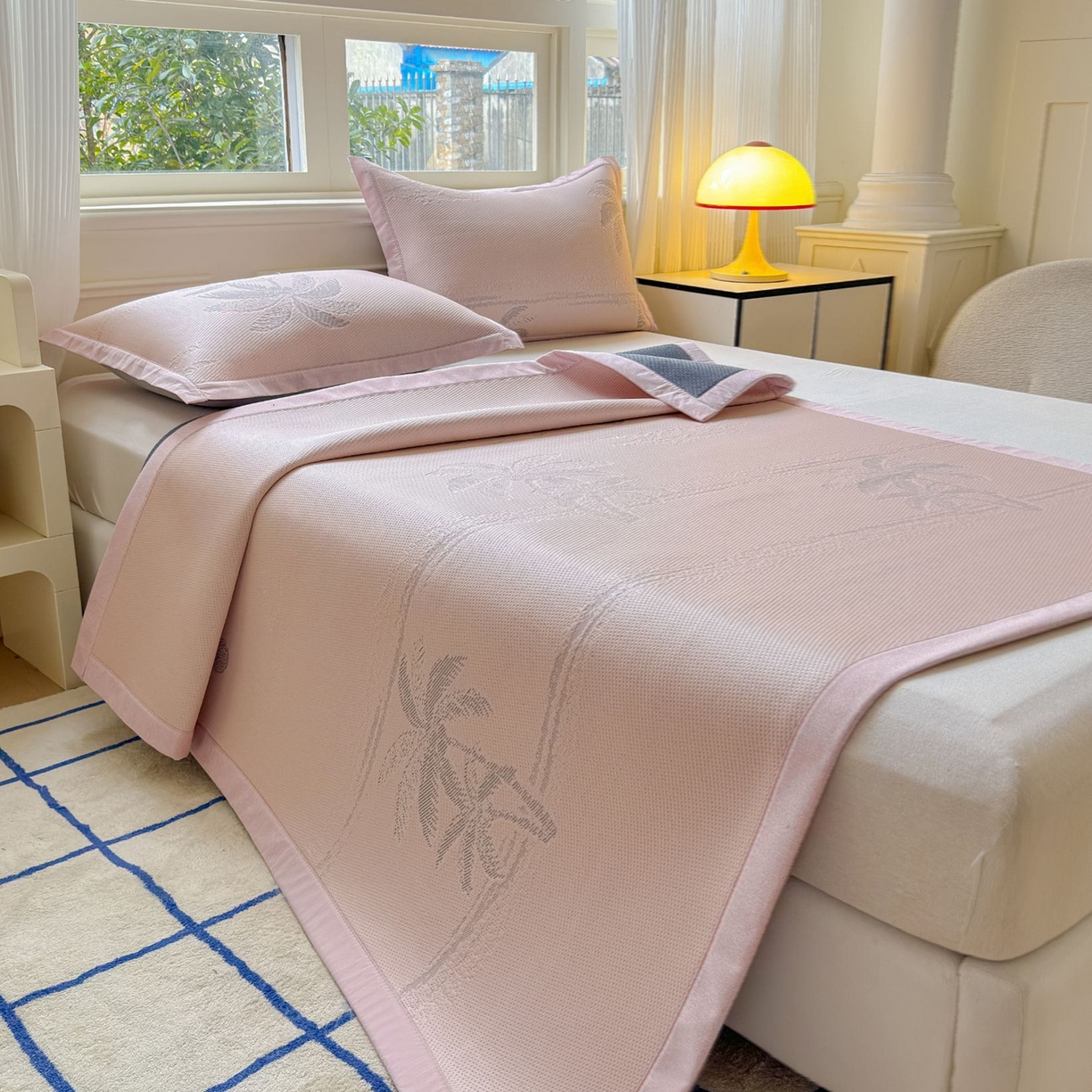 席匠 2026新款硅胶防滑颗粒冰豆豆凉感席凉席席子 椰子树直角粉