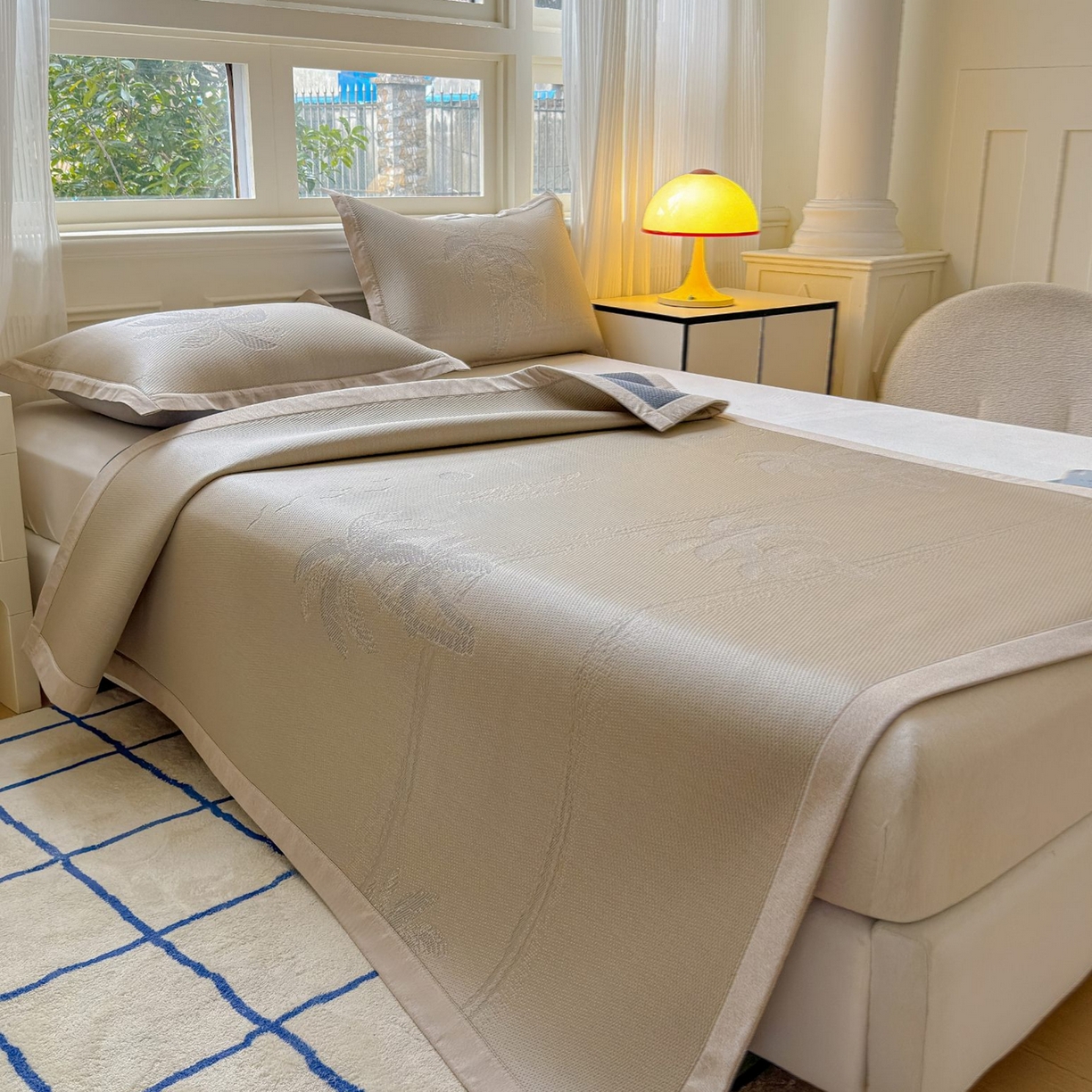 席匠 2026新款硅胶防滑颗粒冰豆豆凉感席凉席席子 椰子树直角香槟