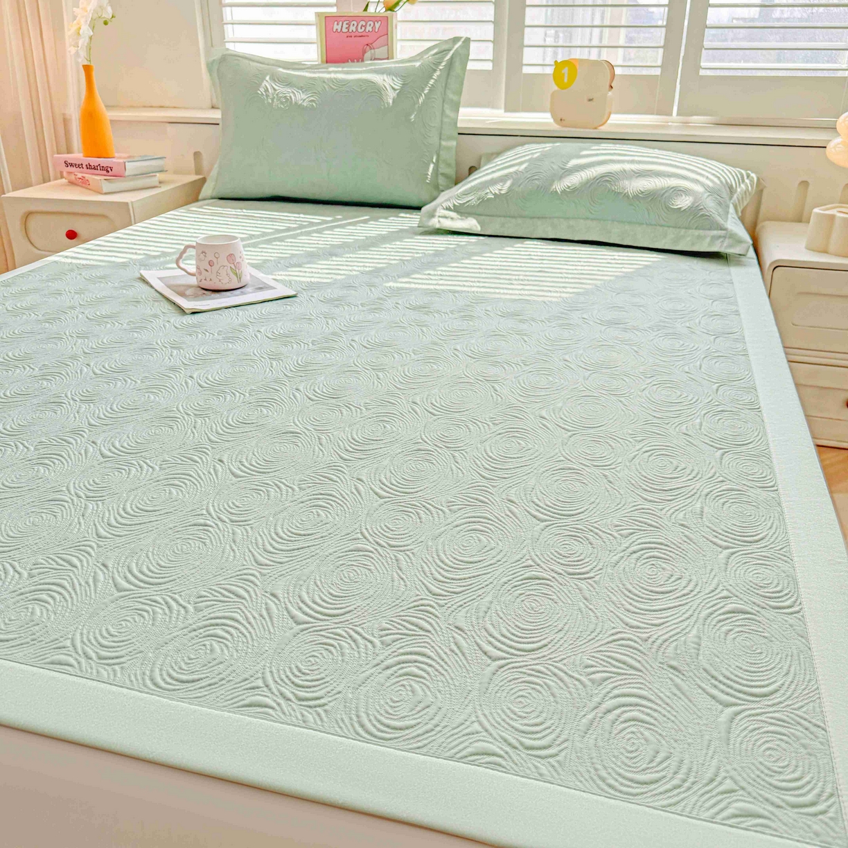 91家纺网 家纺一手货源 找家纺 （总）席匠 2026新款云柔玫瑰系列平铺款床裙款凉席席子