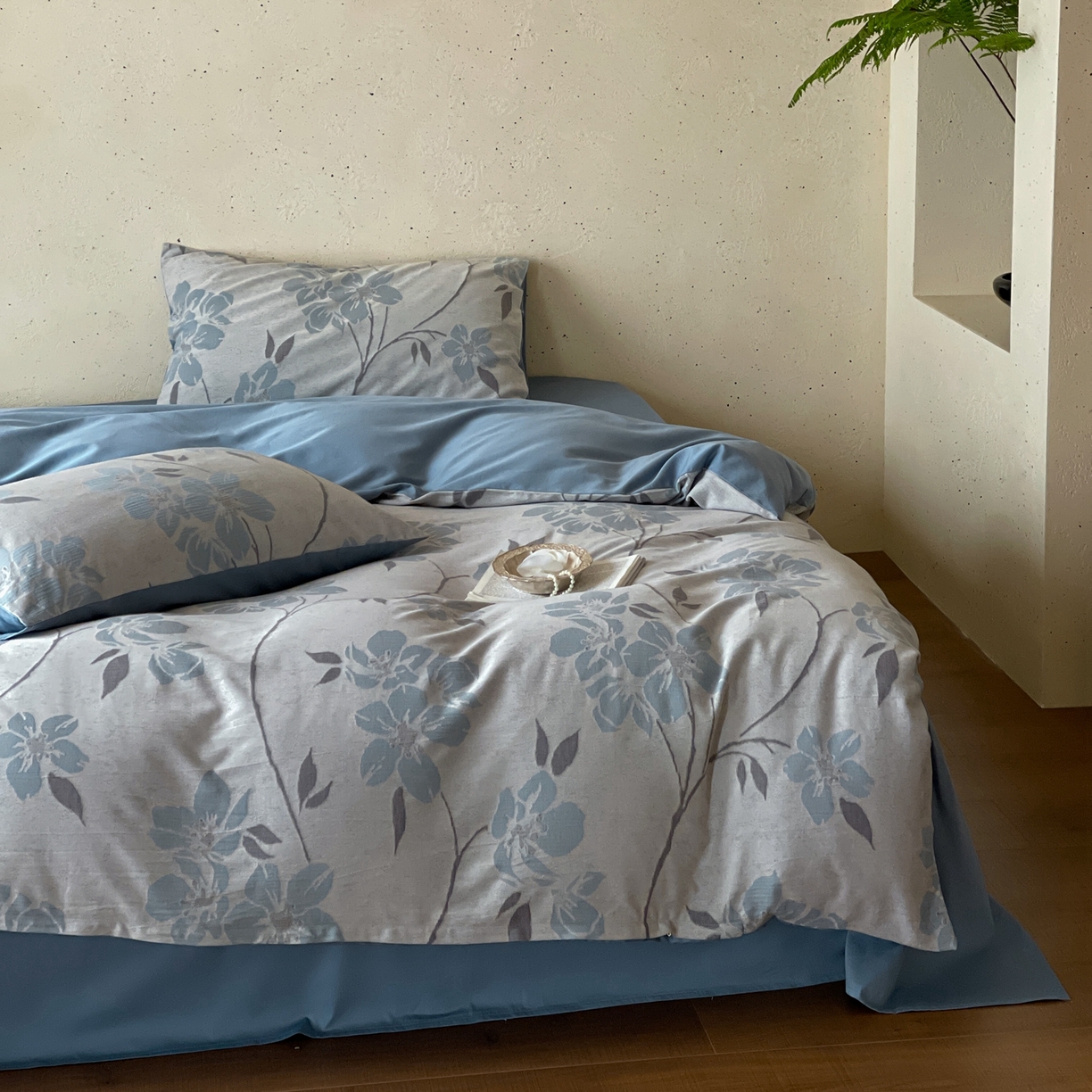 91家纺网 家纺一手货源 找家纺 云上 2026春夏新款全棉纯棉色织大提花四件套-曼华 曼华-蓝