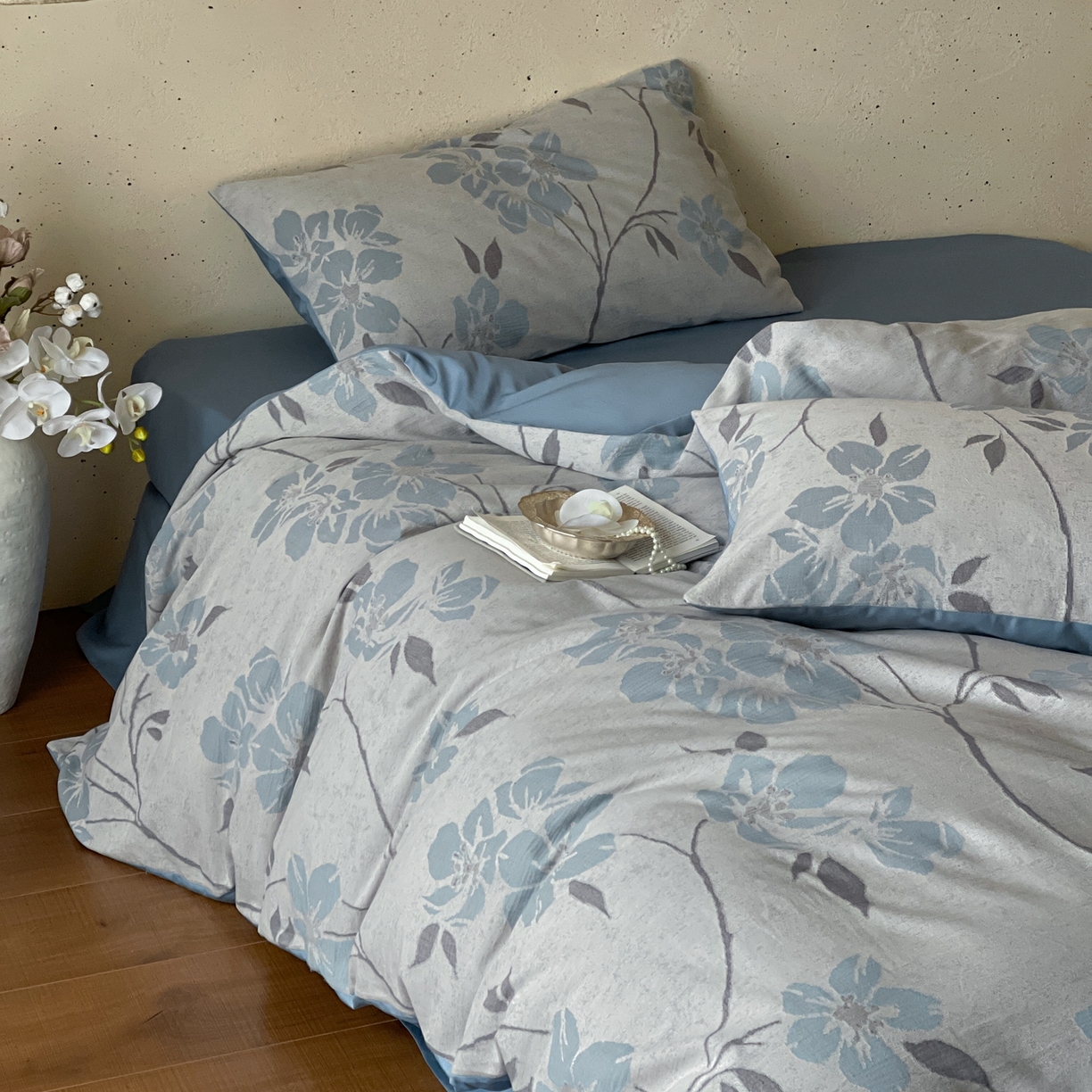 91家纺网 家纺一手货源 找家纺 云上 2026春夏新款全棉纯棉色织大提花四件套-曼华 曼华-蓝