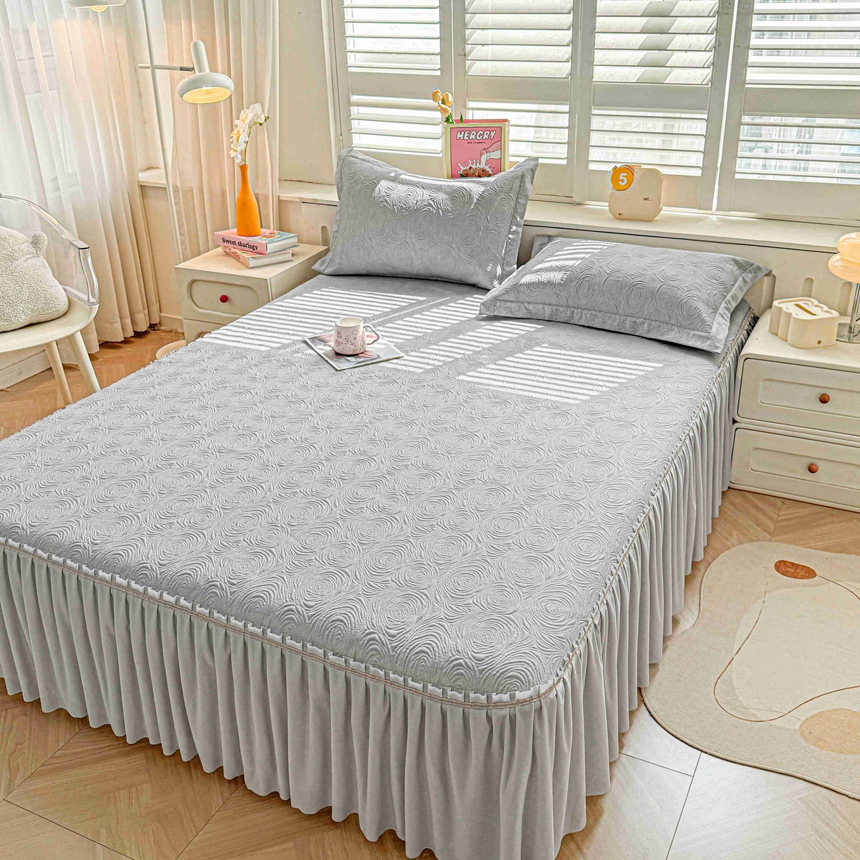 91家纺网 家纺一手货源 找家纺 （总）席匠 2026新款云柔玫瑰系列平铺款床裙款凉席席子