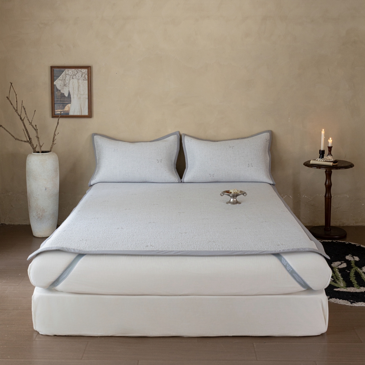 云上 2026新款冷萃丝三明治凉感席凉席席子-蝴蝶结系列 蝴蝶结床席款-灰色