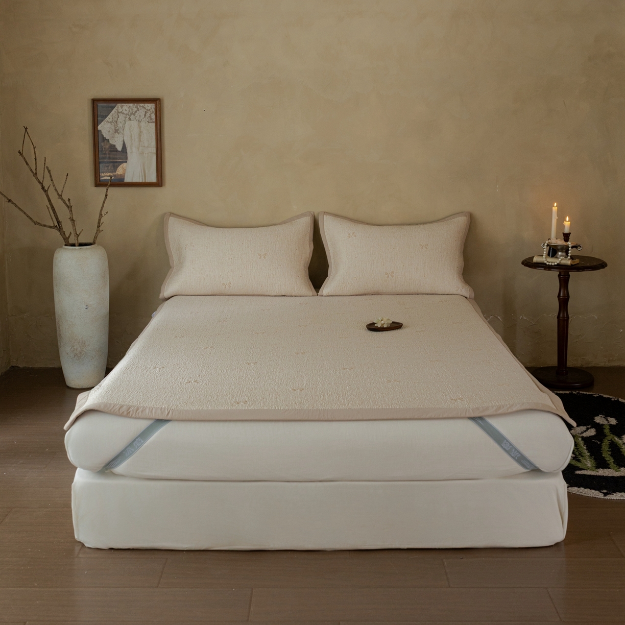 91家纺网 家纺一手货源 找家纺 （总）云上 2026新款冷萃丝三明治凉感席凉席席子-蝴蝶结系列