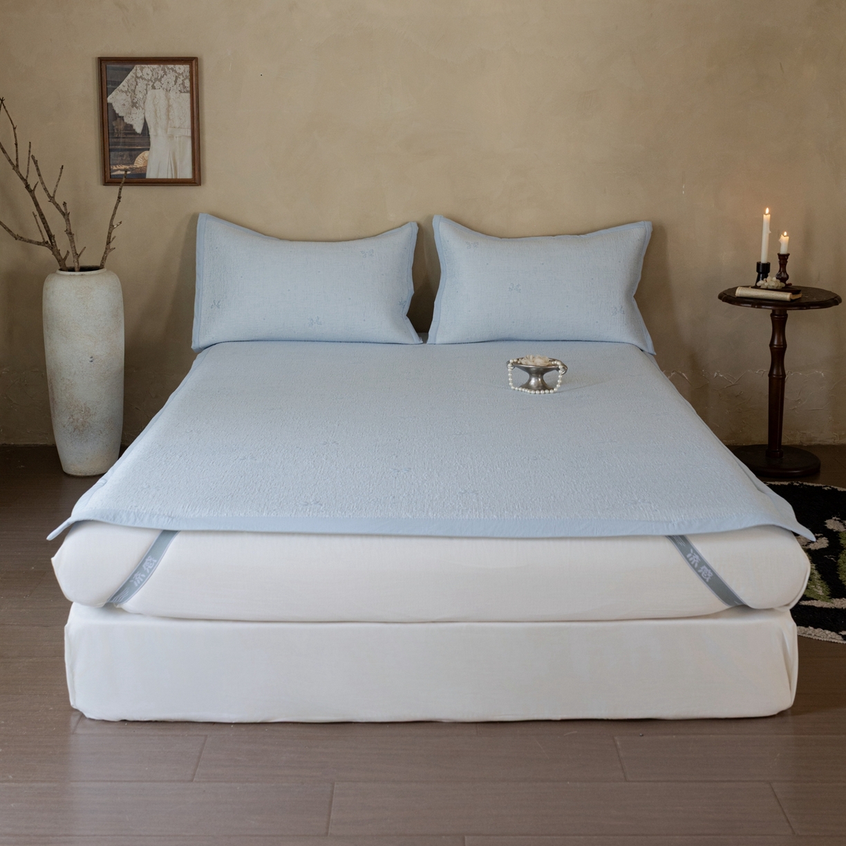 云上 2026新款冷萃丝三明治凉感席凉席席子-蝴蝶结系列 蝴蝶结床席款-蓝色