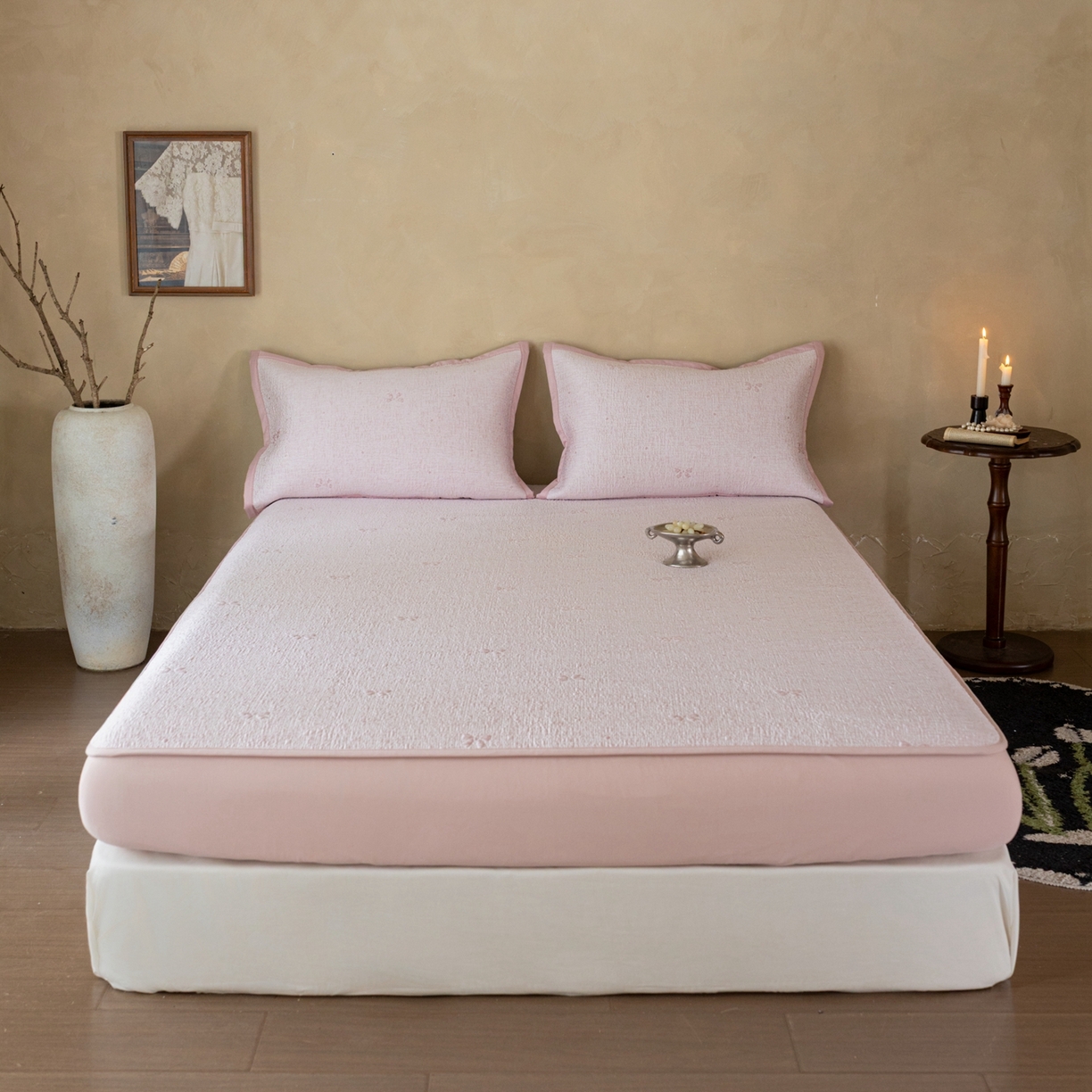 云上 2026新款冷萃丝三明治凉感席凉席席子-蝴蝶结系列 蝴蝶结床笠款-粉色