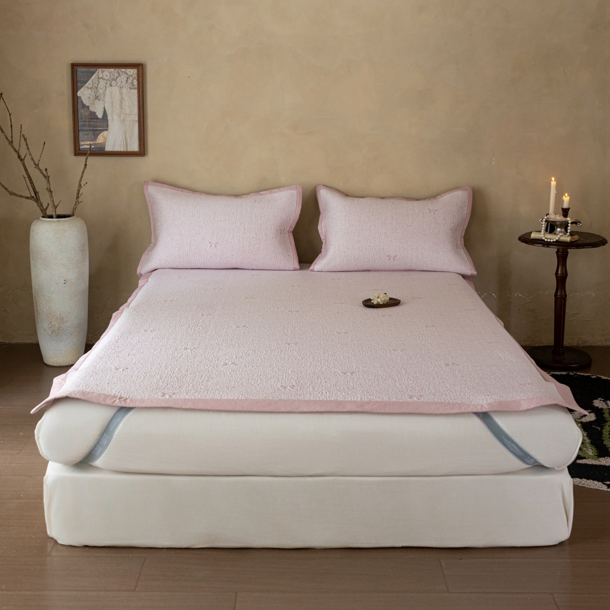 云上 2026新款冷萃丝三明治凉感席凉席席子-蝴蝶结系列 蝴蝶结床席款-粉色