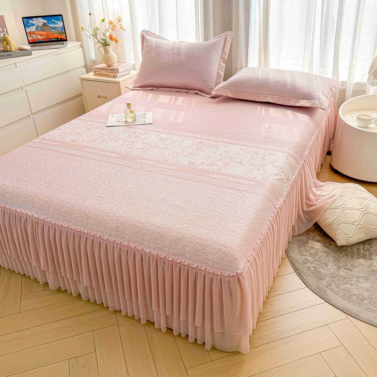 席匠 2026新款LUX·奢序系列床裙款凉席席子 烟粉