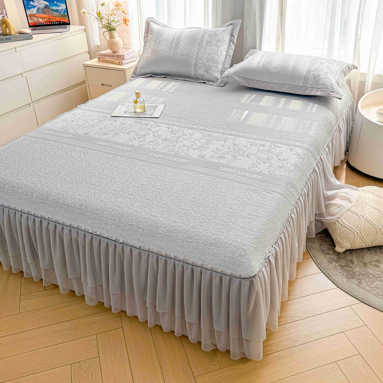 席匠 2026新款LUX·奢序系列床裙款凉席席子 烟灰