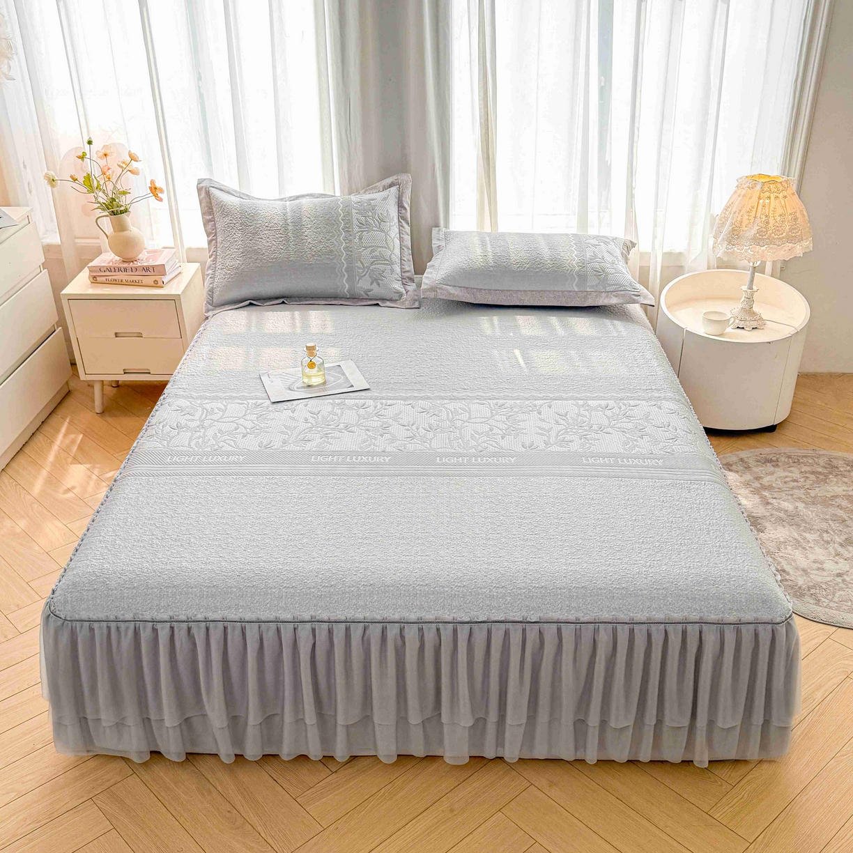 91家纺网 家纺一手货源 找家纺 席匠 2026新款LUX·奢序系列床裙款凉席席子 烟灰