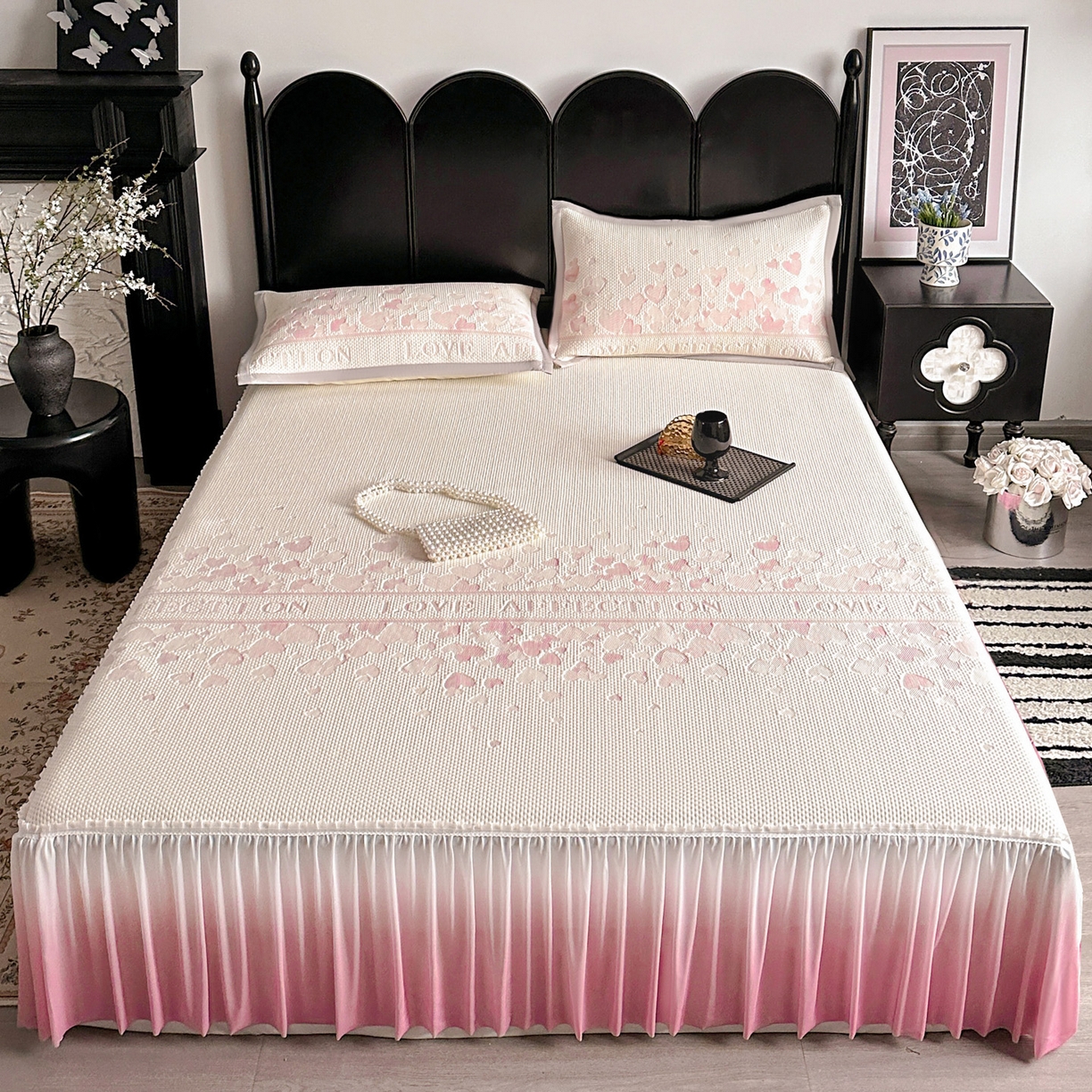 91家纺网 家纺一手货源 找家纺 （总）富馨莱 2026春夏新款PE乙纶高克重冰豆豆席凉感凉席单件床裙三件套支持一件定做尺寸