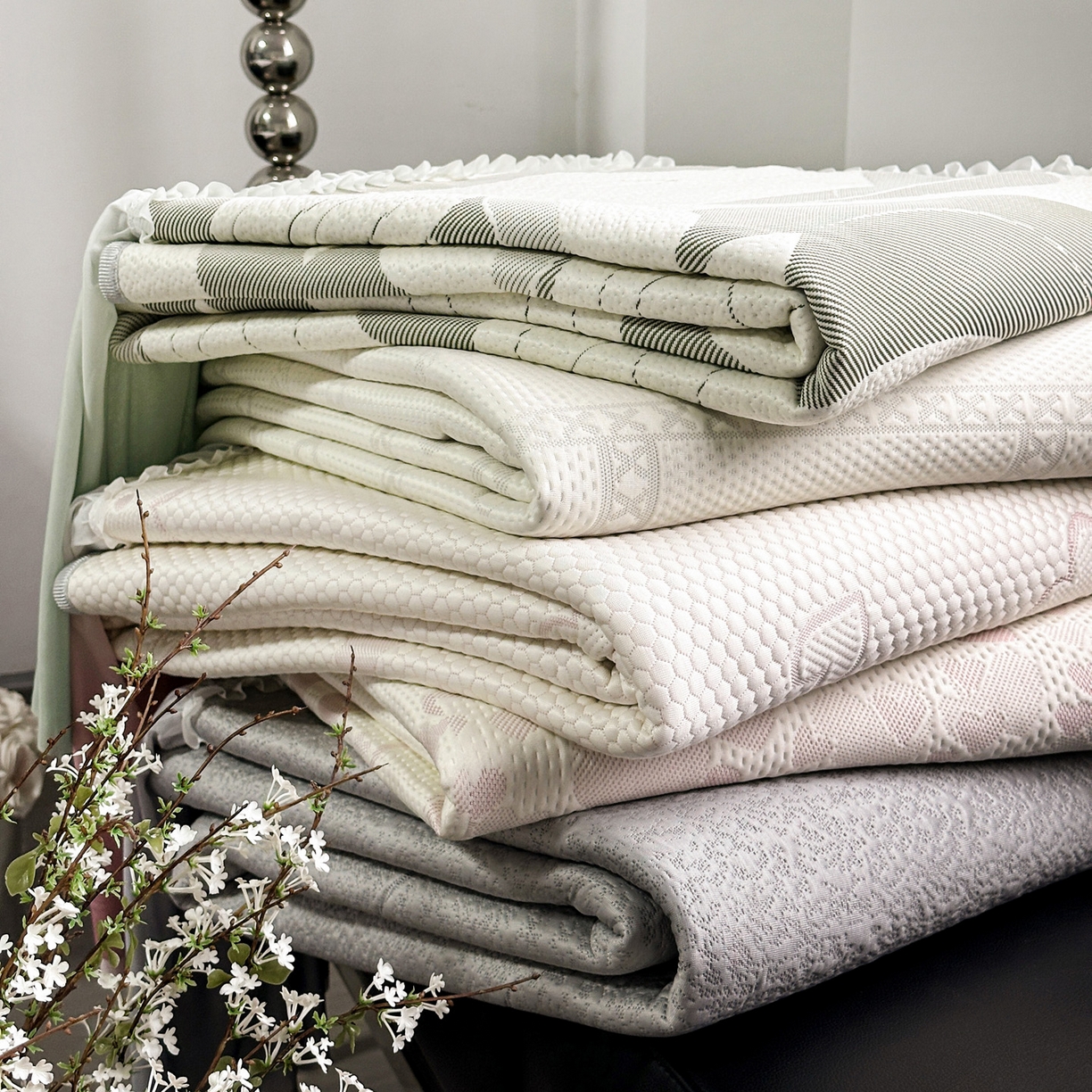 富馨莱 2026春夏新款PE乙纶高克重冰豆豆席凉感凉席单件床裙三件套支持一件定做尺寸 组合图仅供展示不可下单